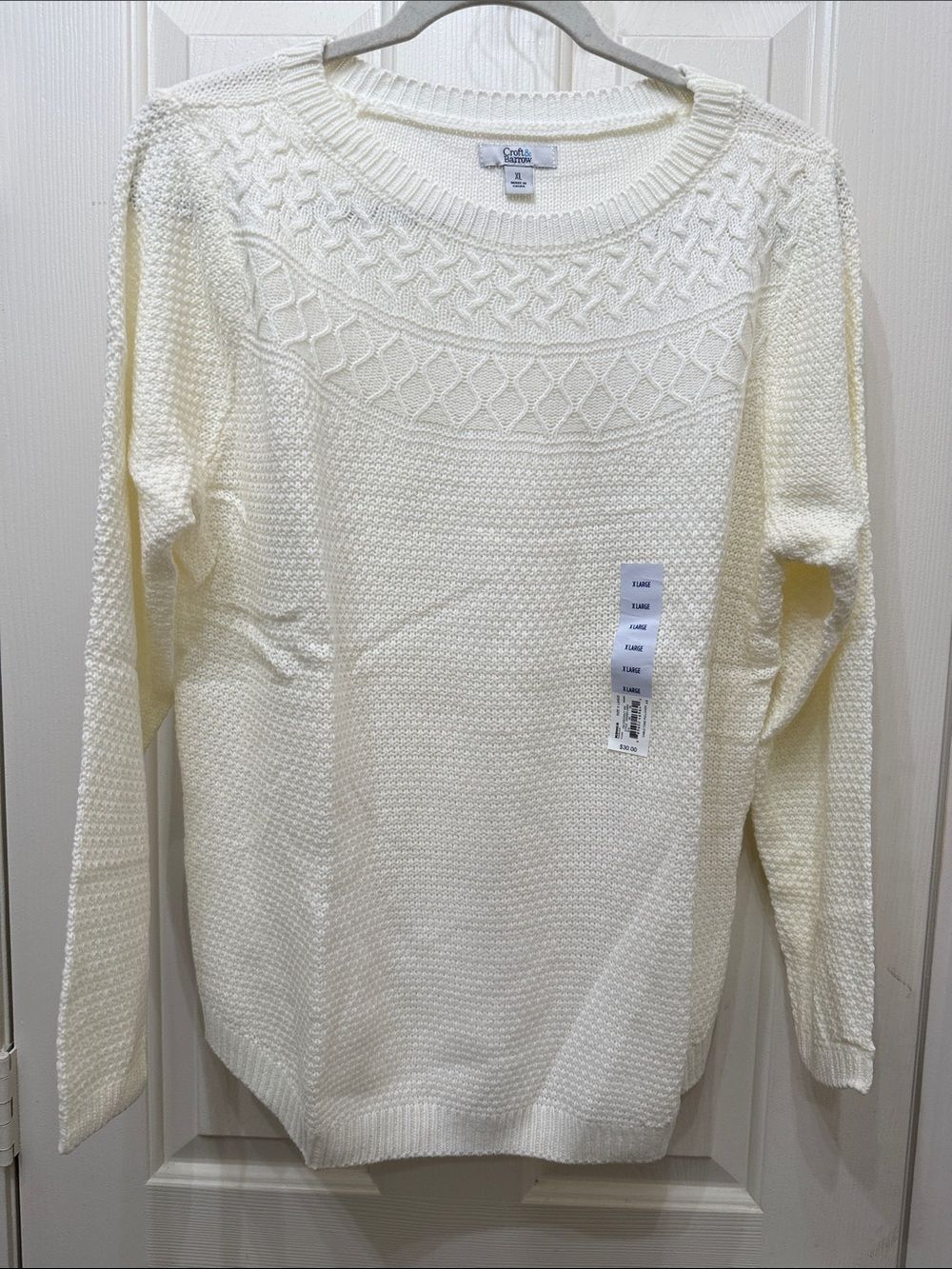 Croft & Barrow Women Sweater Cable Yolk Sweater  XLarge Coconut White New